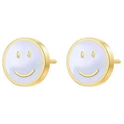 Hey Happiness Paar Ohrstecker Smiley Gesicht, mit Muschel, Kleine Ohrringe Damen Edelstahl in Gold & Roségold, sommerlich goldfarben