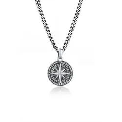 Kuzzoi Kette mit Anhänger Herren Panzerkette Kompass Maritim 925er Silber schwarz 50