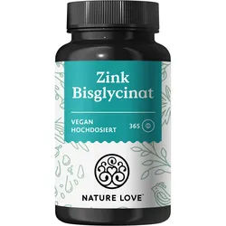 Nature Love® Zink - 365 Tabletten (1 Jahr) Hochdosiert 25mg Zink-Bisglycinat bioverfügbares Zinc 91 g
