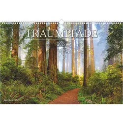 Länderkalender Traumpfade 2027 Wandkalender 49,5x33 cm mit 12 Landschafts- und Wege-M weiß
