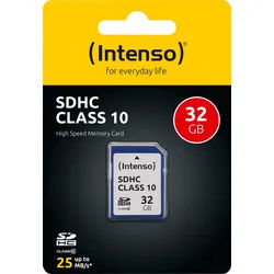 Intenso SDHC-Card 32GB, Class 10 (R) 25MB/s, (W) 10MB/s, Retail-Blister