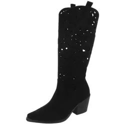 Ital-Design Stilvolle Stiefel mit Aussparungen für Damen, ideal für Frühjahr Sommerboots (91117068) Blockabsatz Stiefel in Schwarz schwarz 40 EU