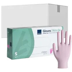 ABENA® Sensitive Nitril Einweghandschuhe, pink, Unsterile, puderfreie Einmalhandschuhe mit Rollrand, 1 Karton = 10 Packungen à 100 Stück, Größe S