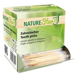 NATUREStar Zahnstocher 6,5 cm Bambus in Cellophan gehüllt umweltfreundlich 20x1000 Stück