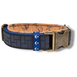 D by E Couture Hunde-Halsband "Northern Light I", reflektierend, gepolstert, verstellbar, 30mm breit, Handmade schwarz M (ca. 36-42cm)