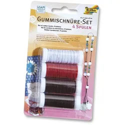 Folia Klebepad Gummischnüre-Set - 4 Spulen à 5 m farbig sortiert.