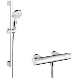 hansgrohe Brausesystem Crometta 650mm Brausestange, m Thermostat, weiß/chrom