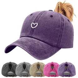 LuxusKollektion Baseball Cap Basecap Damen Zopfloch Verstellbar Herzstickmuster B_Lila
