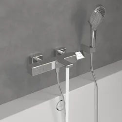 Villeroy & Boch Universal Taps & Fittings Wannen-Thermostat TVT00000200061 eckig, verstellbarer Strahlregler, Wandmontage, chrom