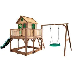 Ambia Garden Spielturm , Braun, Grün , Holz , Hemlocktanne , 613x291x277 cm , EN 71, CE, FSC 100% , Freizeit & Co, Gartenspielzeug, Spieltürme