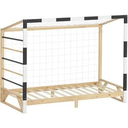 Ml-Design Kinderbett Fußballtor 90x200 cm Schwarz-Weiß , Hellbraun , Holz , Kiefer , Sport , Rechteckig , 90x200 cm , Babymöbel & Kindermöbel, Kinderzimmer & Jugendzimmer, Kinderbetten