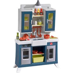 Ambia Garden Kinderküche Modernes Landhaus , Blau, Weiß , Kunststoff , 30-teilig , 76.2x121.9x27.9 cm , EN 71 , Geräuscheffekte , Spielzeug, Lernspiele