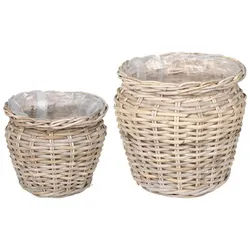 vidaXL Aufbewahrungskorb Blumentopfkorb mit Speicher 2 pcs Grau Lacak Rattan (2 St) grau