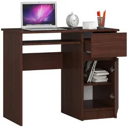 Raumhirsch Furniture Schreibtisch 90 cm Breite - Computertisch 90 cm Breite - Optimale Arbeitsfläche, Hochwertiges Laminat, Stauraum, elegantes Design, Selbstmontage braun 90 cm x 77 cm x 50 cm