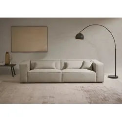 LeGer Home by Lena Gercke 3-Sitzer PIARA, Couch mit Kedernaht, Sofa in Cord, Leinenoptik o. Strukturstoff, schwarze Füße, bequemer Sitzkomfort grau
