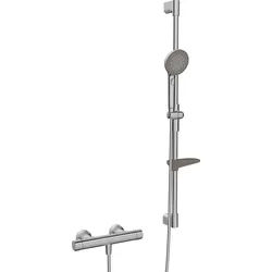 HansaPRISMA Duscharmatur, Wandmontage, Thermostat, Stahl gebürstet, 3-strahlig, H=970mm