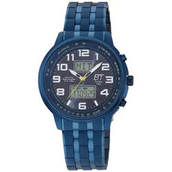 ETT Funkchronograph Hunter EGS-11735-32M, Armbanduhr, Solar, Herrenuhr, Edelstahlarmband, analog, digital blau