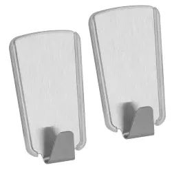 Metaltex pullCLEAN Klebehaken, Inox gebürstet, trapezförmig, Haken zum Kleben mit vier rückstandsfrei ablösbaren Klebestreifen, 1 Packung = 2 Stück, silber