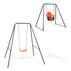 vidaXL Schaukelkombination 2-in-1 Einzelschaukel und Kleinkinderschaukel Orange bunt