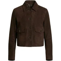 Bolerojacke RICANO "Lederjacke Bruna", Damen, Gr. M, braun (velour), Obermaterial: 100% Ziegenveloursleder GOVL. Futter: 100% Polyester PES., schmal cropped, Rundhals, Jacken, Handgefertigt aus echtem Leder