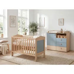 arthur berndt Babyzimmer SET Roofy 2-tlg. Soft-Close , Salbeigrün, Eichefarben , Kunststoff, Holzwerkstoff , 3 Schubladen , 1x1x1 cm , Blauer Engel, Hergestellt in Deutschland , Babymöbel & Kindermöbel, Babyzimmer