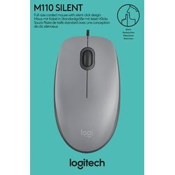 Logitech Maus M110, Silent, USB, grau Optisch, 1000 dpi, 3 Tasten, Retail