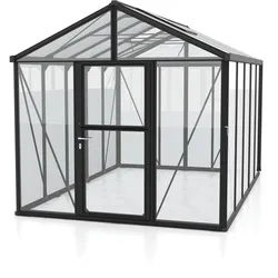 Vitavia Gewächshaus Zeus 10000 inkl. 2 Dachfenstern - 10,0 m2 -schwarz-ESG 3 mm mit HKP-Dach 10 mm