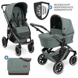 ABC Design Kombi-Kinderwagen Salsa 4 Air - Aloe, 2in1 Kinderwagen Buggy mit Babywanne, Sportsitz, Wickeltasche, Zubehör grün