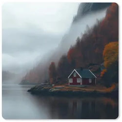 MuchoWow Mauspad Haus - Rot - Berge - Wasser (1-St), Schreibtischunterlage, Gaming Deko PC, Gaming Setup, 40x40 cm 40 cm x 40 cm