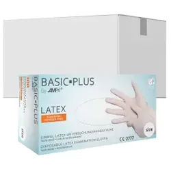 BASIC-PLUS Latexhandschuhe, puderfrei, weiß, Unsterile Einmalhandschuhe mit feinfühligem Tastempfinden, 1 Karton = 10 Packungen à 100 Stück, Größe XL