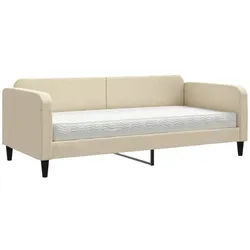 vidaXL Bett, Tagesbett mit Matratze Creme 90x200 cm Stoff