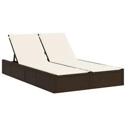 vidaXL Gartenliege Doppel-Sonnenliege mit Auflagen Braun Poly Rattan, 1 St. braun