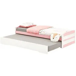 Idimex Tandembett Lorena 90X190 Cm , Weiß, Rosa , Holz , Kiefer , Vintage , 99x48x195 cm , FSC Mix , Kinder- & Jugendzimmer, Kindermöbel, Kinderbetten, Kindereinzelbetten