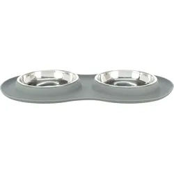TRIXIE Napf-Set, Silikon / Edelstahl, 2 x 0,3 l / Ø 16 cm / 47 x 3 x 26 cm, grau