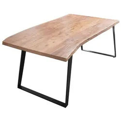 SAM® Baumkantentisch Bocas, massives Akazienholz, Baumkante, schräges Metallgestell U-Form beige 120 cm x 77 cm x 80 cm