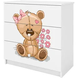 Raumhirsch Furniture Kommode Babydreams Teddybär Blumen 81/81/41 , Weiß , Holzwerkstoff , Rechteckig , 81x81x41 cm , Babymöbel & Kindermöbel, Babyzimmer, Babyregale & Kinderregale