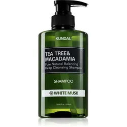 KUNDAL Tea Tree & Macadamia White Musk tiefenreinigendes Shampoo mit einer erfrischenden Wirkung 500 ml