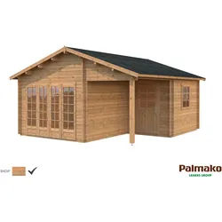 Palmako Gartenhaus Irene 21,9+5,2 m2 - 44 mm Hellbraun tauchimprägniert