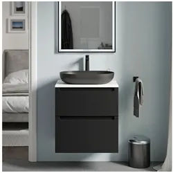 Bernstein Waschbeckenunterschrank VIREO 60cm Schwarz matt PLATTE Weiß matt Waschtischunterschrank 2 Schubladen schwarz 60 cm x 62 cm x 45.5 cm