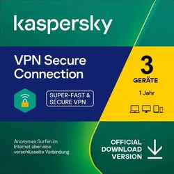 Kaspersky VPN Secure Connection, 3 Geräte -1 Jahr, Download, ESD
