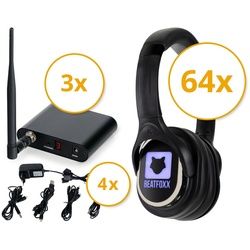 Beatfoxx SCPS-643 Silent Disco V2 Band Set mit 64 Kopfhörern und 3 Sendern Funk-Kopfhörer (Wireless Stereo Kopfhörer für Silent Disco-Anwendungen, UHF-Technik, 3 empfangbare Kanäle) schwarz