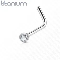 Order & Smile Schmuck Nasenpiercing Nasenstecker Titan: Nasenpiercing Stecker gebogen mit Kristall silberfarben