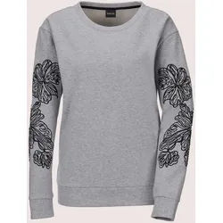 Langarmshirt MADELEINE "Sweatshirt Besticktes Sweatshirt mit Glanzeffekt", Damen, Gr. 44, schwarz (graumelange, schwarz), Obermaterial: 84% Baumwolle CO. 16% metallisierte Fasern MTF., Modern, normal, Shirts Langarmshirt