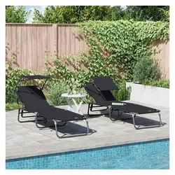 vidaXL Gartenliege, Klappbare Sonnenliege 2 pcs Schwarz 190 x 57 x 81 cm Oxford