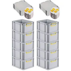 PROREGAL 10x Eurobox NextGen Color mit Auflagedeckel & Schiebeschnappverschlüsse | HxBxT 22x30x40cm | 20L | Griffe gelb zu