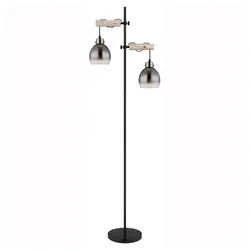 GLOBO LIGHTING Stehlampe, Leuchtmittel nicht inklusive, Stehlampe Stehleuchte Holzlampe Rauchglas höhenverstellbar H 168 cm schwarz