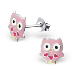Order & Smile Schmuck Paar Ohrstecker Kinderohrstecker Silber Ohrringe Eule rosa silberfarben