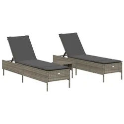 vidaXL Gartenliege 3-tlg. Sonnenliegen-Set mit Auflage Grau Poly Rattan, 1 St. grau