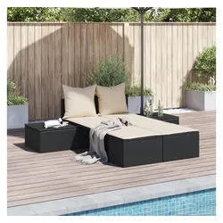 vidaXL Gartenliege, Doppel-Sonnenliege mit Kissen Schwarz Poly Rattan