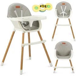 MoMi Hochstuhl REKI Evolutiver Baby Hochstuhl mit 2 Sitzpositionen, Grau, mitwachsend, 2-in-1, doppelte Tischplatte, Becherhalter, stabil grau